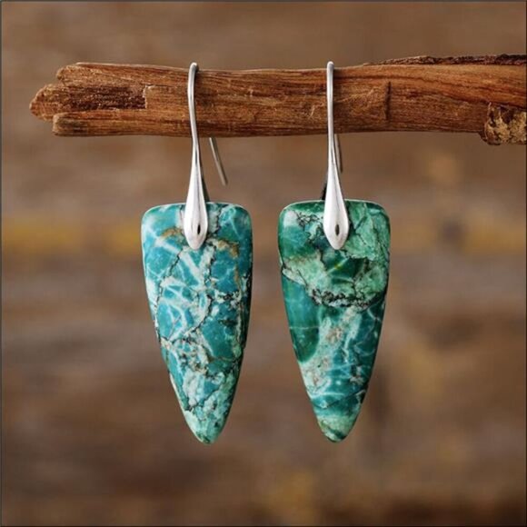 Natural Stone Geometric Shape Earrings - Picture 8 of 10